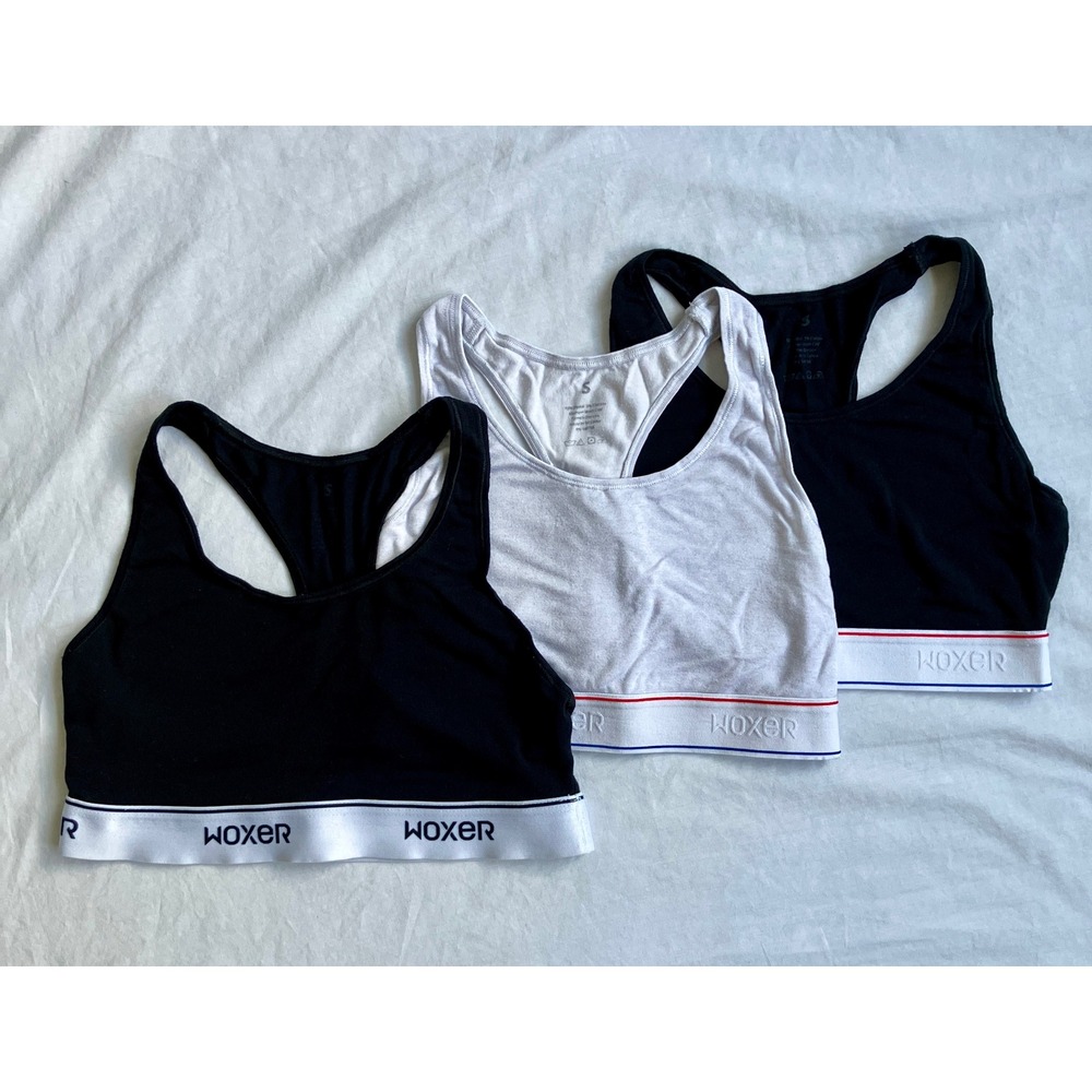 Woxer Boss Racerback Bralette Set of 3 Black Off White Women's Small